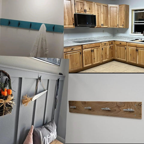 Collage of interiors showing various uses of Heavy Duty 4 Inch Black Dock Cleats With Hardware 4 Pack For Piers And Decks.