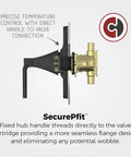 Deckard Square Modern Tub And Shower Faucet handle-to-valve connection with SecurePfit technology, no valve included