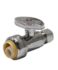 Pack Of 10 Push Fit 1/4 Turn Straight Shut Off Valve 1/2 Push X 3/8 Inch Compression Chrome Finish With Disconnect Clip visible.