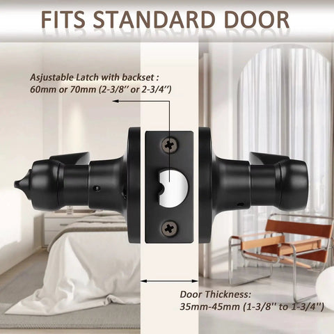 10 Pack Privacy Door Levers With Locking Black Handles For Bathroom And Bedroom Keyless Interior Hardware Reversible Wave Design shown with adjustable latch.