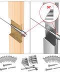 Image showing assembly of 20 Pack Three Eighths Inch ID Angle Washers For Cable Railing Stair Ends on wood and metal posts.