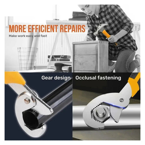 Close-up of adjustable wrench from All In One 26 Piece Home Tool Set DIY Kit In Yellow Carrying Box For Men And Women Easy To Grab Toolbox For Quick Fixes Everyday Home Repairs Clear Organized Tools Durable Portable And Ready To Go.
