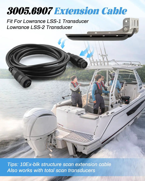 Premium 9 Pin Extension Cable For Lowrance Lss One Lss Two Structure Scan Transducer Replacement Cord 10 Foot on boat.
