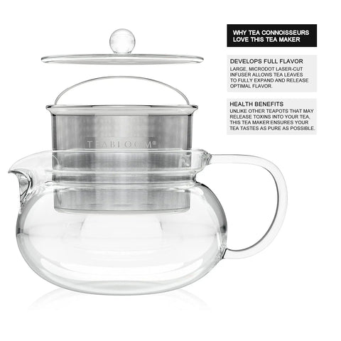 Kyoto 2-In-1 Tea Kettle And Tea Maker Glass Teapot with removable infuser, 24 oz capacity, borosilicate glass and metal design