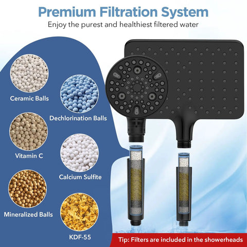 Dual Filtered Rain Shower Head Set With High Pressure Handheld And Adjustable Bar Filter For Hard Water Removes Chlorine shown