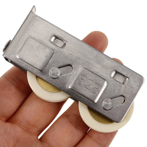 Heavy Duty Stainless Steel Sliding Door Window Pulley Roller Replacement Runs Smooth As Butter Track Wheel Guide For Interior Cabinets Quiet Operator Rig held in hand.