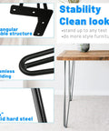 Close-up of 28 Inch Black Hairpin Table Legs Set of 4, Heavy Duty 900 Lb Capacity with seamless welding and rubber floor protectors