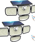 2 Pack Solar Motion Sensor Outdoor Security Lights With 4 Adjustable Heads, 286 LEDs Delivering 3000 Lumens, IP65 Waterproof White Finish