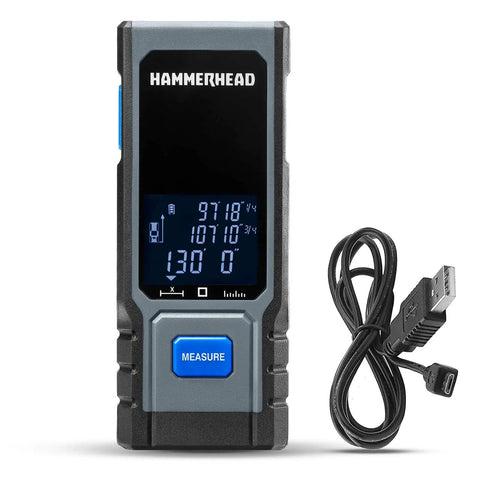 Snappy Precision Digital Laser Tape Measure 130Ft Range Rechargeable Pocket Rocket with display and charging cable.