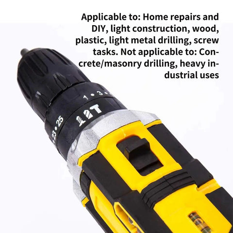 Close-up of the Heavy Duty 21V Cordless Drill And Driver Workhorse With Low Heat Copper Motor, showing adjustable torque settings.