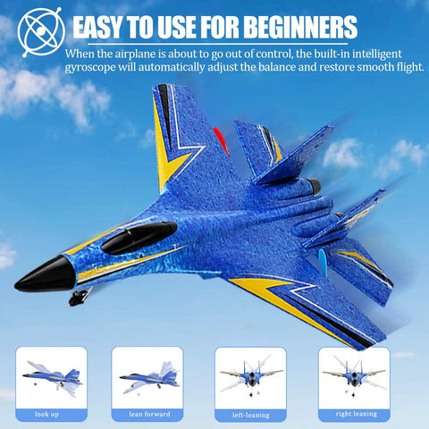 Beginner Friendly Remote Control Airplane For Kids And Adults, 2 Channel Foam RC Plane, Jet Style Glider, Stable Flight, Easy To Fly, Blue