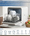 Compact Countertop Dishwasher Featuring Six Liter Built In Tank Plug And Play Setup Renters Dream Portable Kitchen Workhorse loaded with dishes.