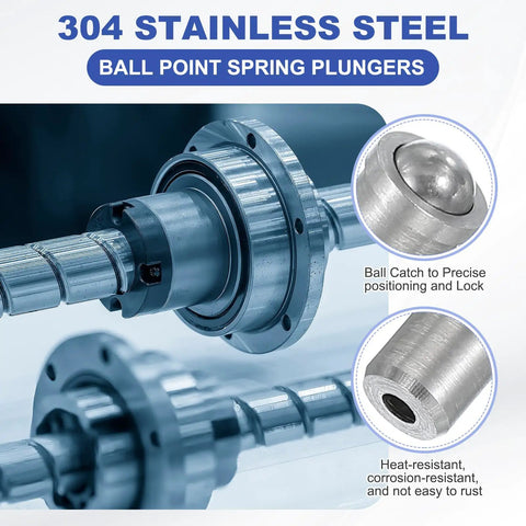 Top Shelf 304 Stainless Steel Ball Plungers With Spring Loaded Catch Design For Slick Cabinet Doors And Heavy Duty Drawers 5X6MM Pack Of 10 close-up of ball point spring plungers showing precision design.