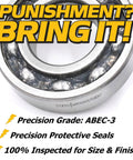 Hella Durable Heavy Duty C3 Spindle Bearings 4 Pack For Zero Turn Mowers With Synthetic Grease Seals And Heat Resistance close up of bearing with ABEC-3 grade