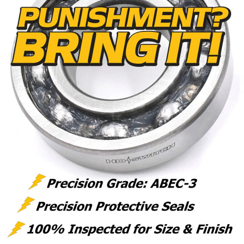 Hella Durable Heavy Duty C3 Spindle Bearings 4 Pack For Zero Turn Mowers With Synthetic Grease Seals And Heat Resistance close up of bearing with ABEC-3 grade