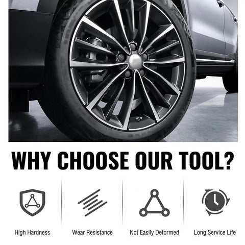 Heavy Duty 6 Spline Lug Nut Key And Rugged Socket Set Beater Proof Grip Wheel Lock Replacement, showcasing a durable wheel and tire.