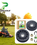 Prime Grade Idler Pulley Set, Straight Swapping John Deere Compatible GX20286 And GX20287, heavy duty pulleys, steel nuts, mower deck.