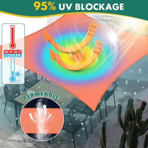 8x10 Ft Waterproof Sun Shade Sail Rectangle Canopy For Patio Pergola Backyard Keeps Outdoor Space Cool With UV Blocking