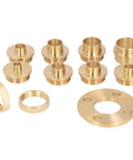 11 Piece Brass Router Template Guide Set With Lock Nut Adapter Bushing Kit on display, showing all components on white background