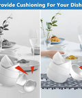Two Pack Silicone Sink Protector Mats For Kitchen Sinks No Slip Scratch Resistant Grid Mats for Rear Drain Gray shown with dishes
