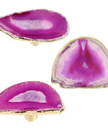 Pack Of Four Rose Red Agate Slice Drawer Knobs With Gold Plated Edges For Kitchen Cabinets showcasing three natural stone pulls.