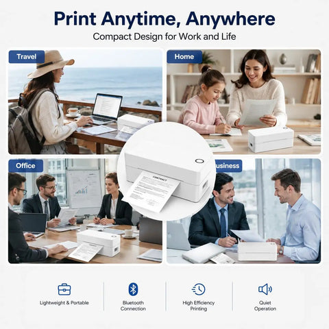 Zero Hassle Bluetooth Thermal Label Printer And Wireless Shipping Label Maker For Business, Compact design in home and office use.