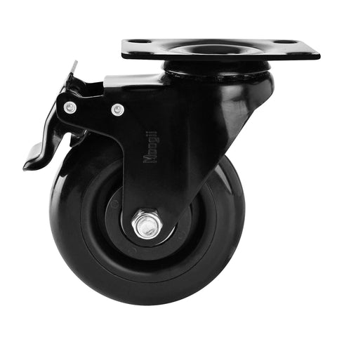 Black 4 Inch Swivel Caster Wheel with Safety Dual Locking Brakes Heavy Duty 1800 Lbs Capacity, non-marking polyurethane design