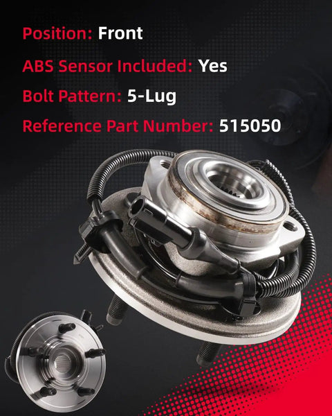Premium Build Straight Up Heavy Duty Front Wheel Bearing Hub Assembly Pair Fits 2002 To 2005 Ford Explorer Lincoln Aviator Mountaineer 5 Lug With Abs.