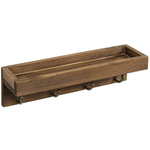 Super Sleek 10 Inch Brown Wood Wall Mount Floating Shelf With Four Antique Metal Key Hooks Straight Up Perfect Entryway Organizer For Mail Keys Coats And Phone Gear No Sweat Setup Totally Chic Home Decor - wooden shelf with hooks
