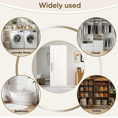 Straight Up Smooth Concealed Sliding Barn Door With Soft Close Hardware Kit Primed Interior Room Divider for laundry, closet, bathroom, pantry use.