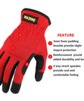 Red Three Pack High Dexterity Work Gloves For Men With Touchscreen Compatibility Enhanced Grip Foam Padding Front View