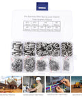 600 Piece Stainless Steel Spring Lock Washer Set With Flat Split Washers, Assortment Kit From M2 To Industrial Sizes For Secure Fastening, Vibration Control, And Easy Mechanical Repairs. 304 stainless steel washer assortment box with M2-M12 sizes