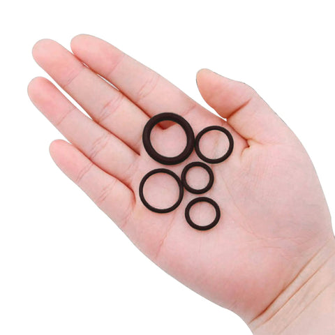 Universal Pressure Washer O Ring Kit, 100 Piece Replacement Rubber Seals shown in hand for size comparison.
