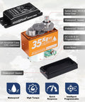 Diagram of Beefy Torque Waterproof RC Servo With Metal Gears And Aluminum Case Digital Programmable 180 Degree Control For 1 Seven 1 Eight 1 Ten RC Crawlers Cars Trucks Buggies 35 Kg, highlighting features like waterproof sealing and high torque.