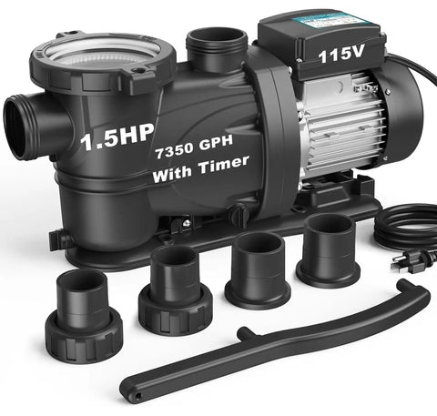Self Priming Pool Pump With High Flow For In Ground And Above Ground Pools 1.5HP 7350 GPH Durable Black Build