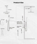 Top Shelf Matte Black Ceiling Mount Shower System With Rock Solid Brass Valve And Slick Handheld Sprayer Game Changing 12 Inch Ultra Thin Rain Head product size diagram showing dimensions and details.