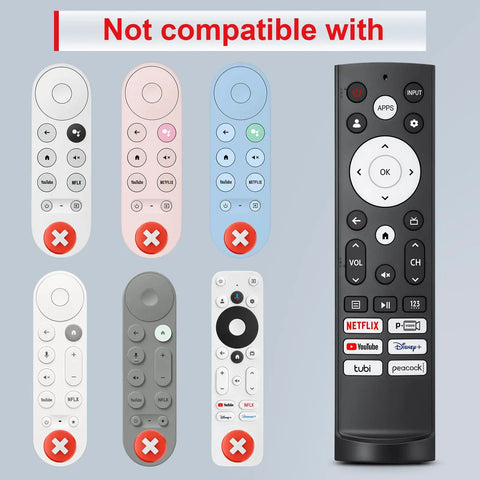 Replacement Remote Control For Smart Google TV Series A6 A65H A6H A7 U6 U6H U7H U8H U7 U6K U8 UX shown with incompatible remotes