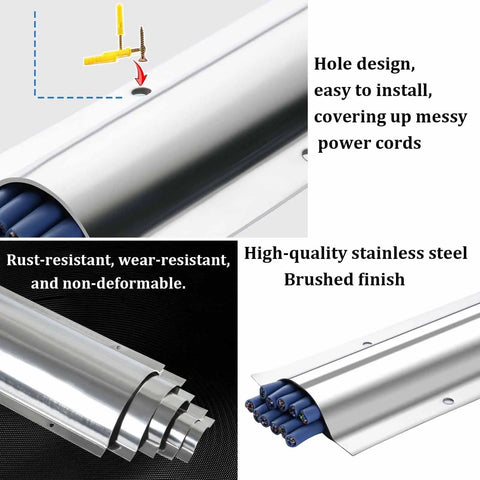 Stainless steel cable raceway with hole design from One Meter Long Stainless Steel Cable Raceway Twenty Pack Floor Cord Concealers Hider Protector System For Home Office School Decor Mess Free Cable Management Kit To Hide Cables And Prevent Trips.