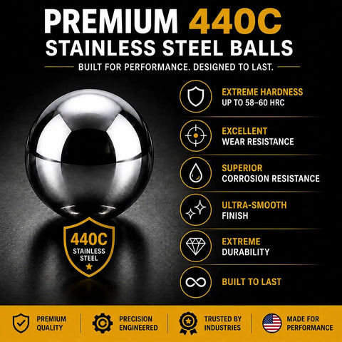 Dead Nuts True 1.5 Inch Stainless Steel Ball Grade 100 Precision Ground And Lapped Sphere reflected in dark background.