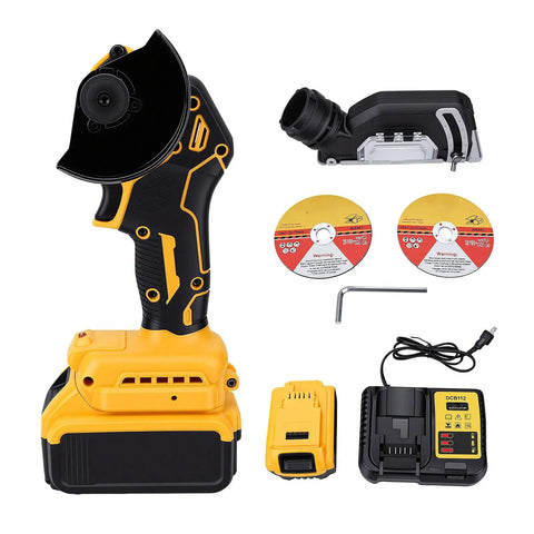 Grab This Badass Brushless Mini Circular Saw That Seamlessly Morphs Into An Angle Grinder For Effortless Cutting And Grinding Across Wood Metal Tile And Plastic Surfaces. Tool with circular blade, battery, and charger.