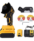 Badass Precise Brushless Mini Circular Saw Sweet Cordless Angle Grinder Hybrid For Wood And Metal Cuts Through Anything Like Butter With Tight Setup for weekend projects, showcasing battery and blades.