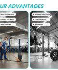 Built To Last Heavy Duty Adjustable Tire Wheel Dolly Moves 440 Lbs With Alloy Steel Frame Swivels 360 Degrees in garage scenario.