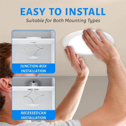 Installation of Ten Pack 6 Inch LED Disk Lights Dimmable Flush Mount Downlights 16.5W 1000 Lumens 5000K Daylight Ceiling Lights