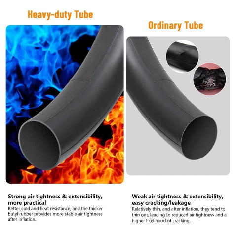 Comparison of heavy-duty and ordinary bike inner tubes showing durability differences