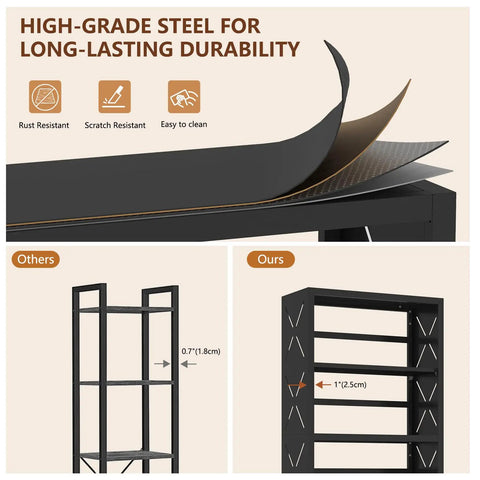 Close-up of high-grade steel for durability in the Straight Up Solid Five Tier Metal Bookshelf With Adjustable Shelves.