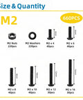 Heavy Duty M2 Screw Assortment Kit With Nuts And Washers Plus Wrench includes 660 pieces of various M2 screws and accessories.