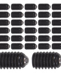 50 Piece M4x6 Stainless Steel Hex Ball Plunger Set Screws Tough As Nails Heavy Duty Fasteners arranged in rows.