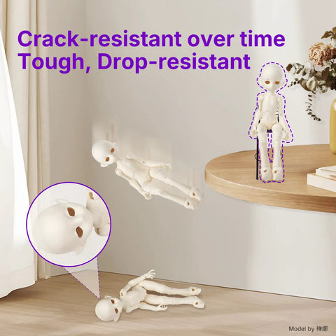Abs Tough 3D Printer Resin For BJDs And Art Figures Built Different With Badass Wear Resistance And Knotty Joints That Just Never Break Down 1Kg Vat Of Topshelf Model Making Compound with articulated action figures on a table.