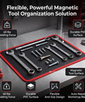 Flexible Magnetic Tool Mat With 40 Lbs Holding Power For Auto Repair, Anti Slip PVC Surface Keeps Wrenches, Screwdrivers, And Small Parts Stable, Safe From Slips, And Ready To Grab In A Busy Workshop, red mat with tools