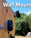Portable Weatherproof Solar Charging Station With Integrated 8000mAh Battery mounted on a wall near a solar panel in a garden.